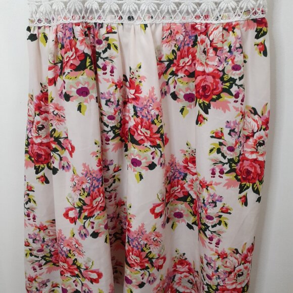 Rue21 Floral Midi Dress Crochet Lace Look Size Small White Pink Sleeveless - Picture 7 of 12